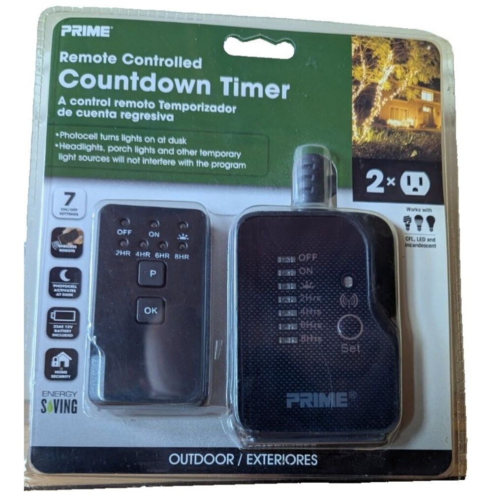 PRIME Countdown Timer Outdoor w/ Two Grounded Plugs & Remote 0736448